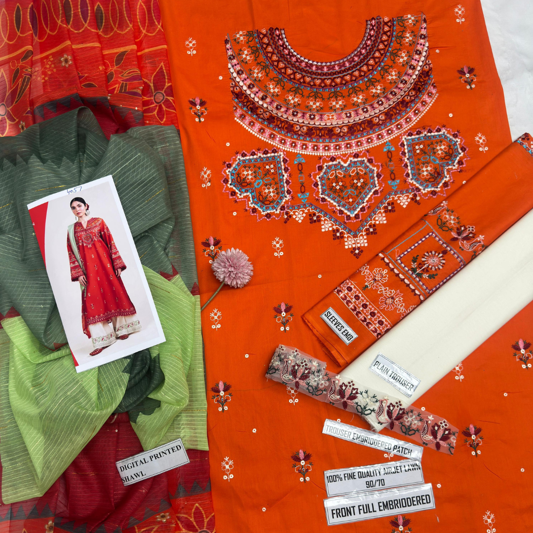 Luxury Embroidered 3-Piece STUFF: Best Export Quality Airjet Lawn (90/70)