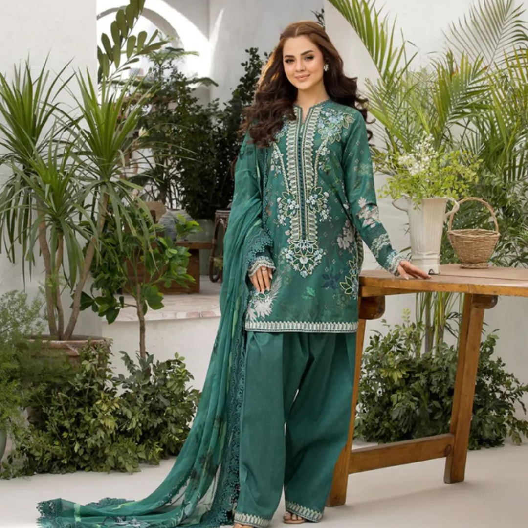 LAWN Fabric 3Pc unstitching Front Lawn Emb Printed