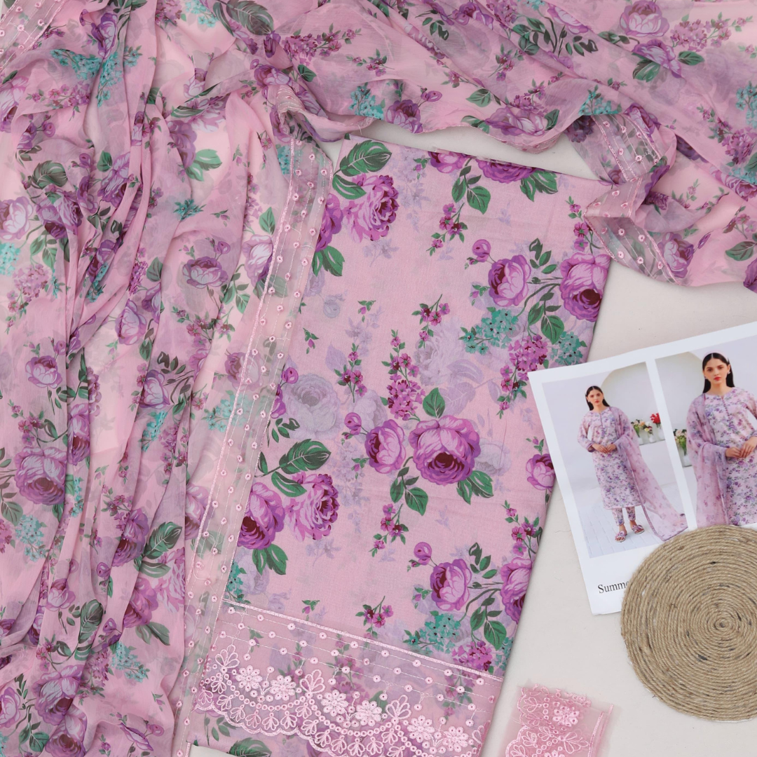 Summer collection LAWN Fabric 3Pc unstitching  Front Lawn Printed