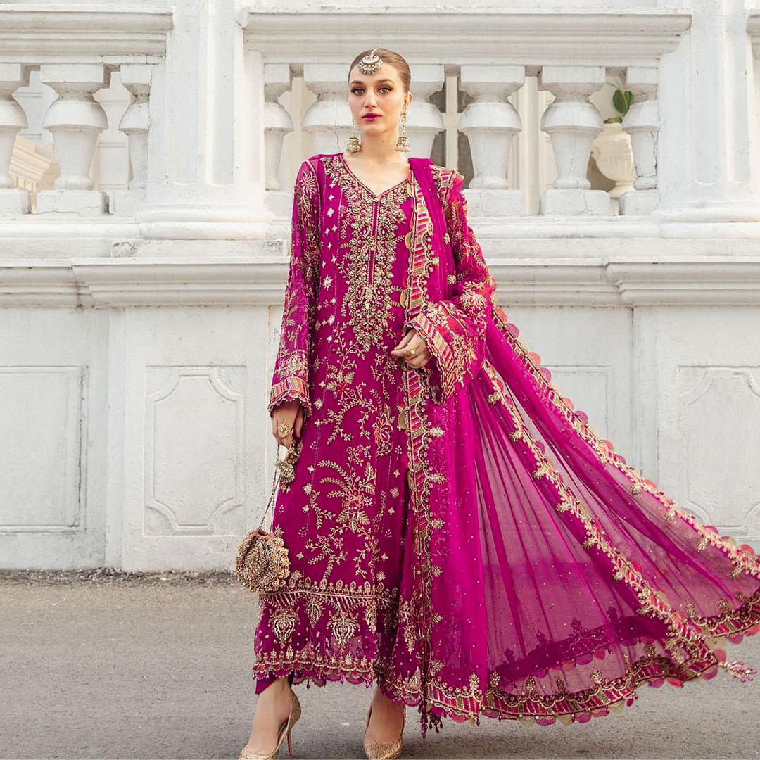 Elegant Pink Bridal Embroidered Gown unstitching