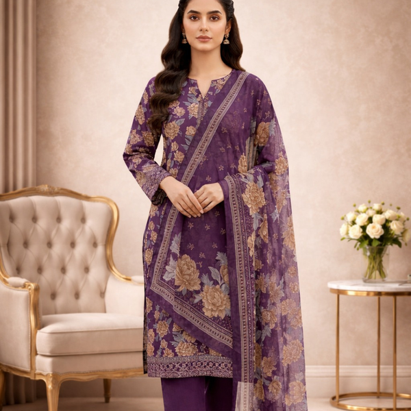 Digital print 3pc unstitching lawn suit summer collection 2026
