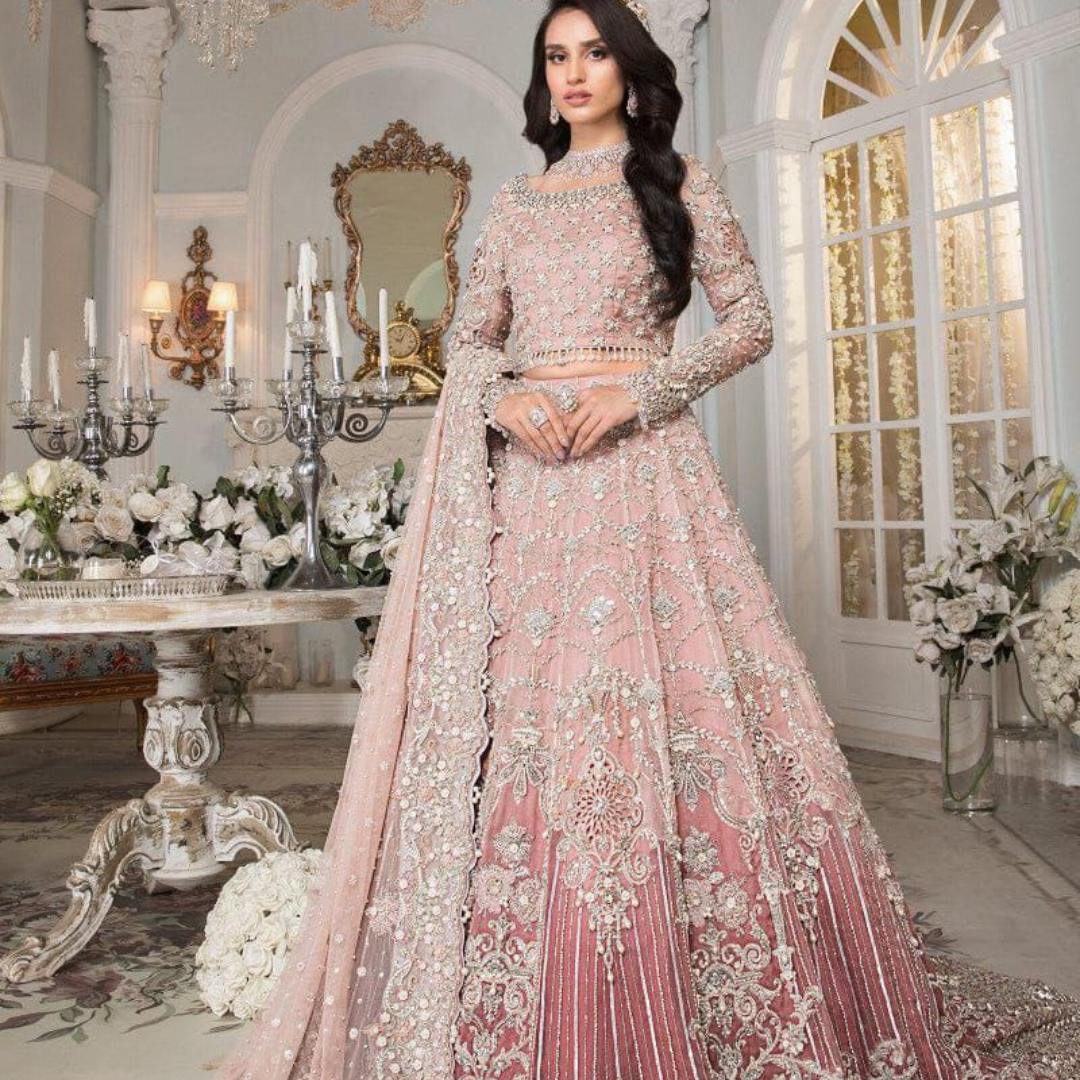 Elegant lite Pink Bridal Embroidered Gown unstitching