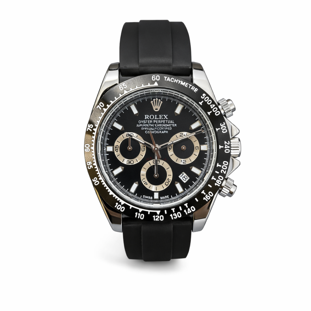Luxury Black Dial Chronograph Watch – Premium Rubber Strap Men’s Watch