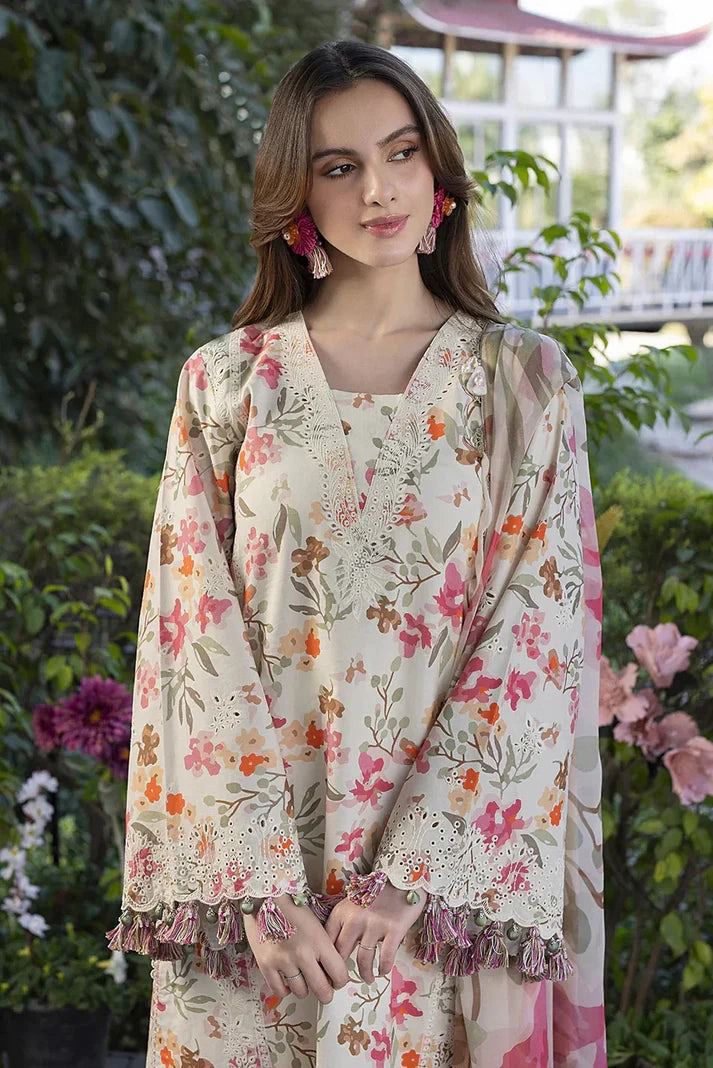 DIGITAL PRINT AIRJET LAWN 90/70 With 4 Side Lace CHIFFON DUPATTA unstiched